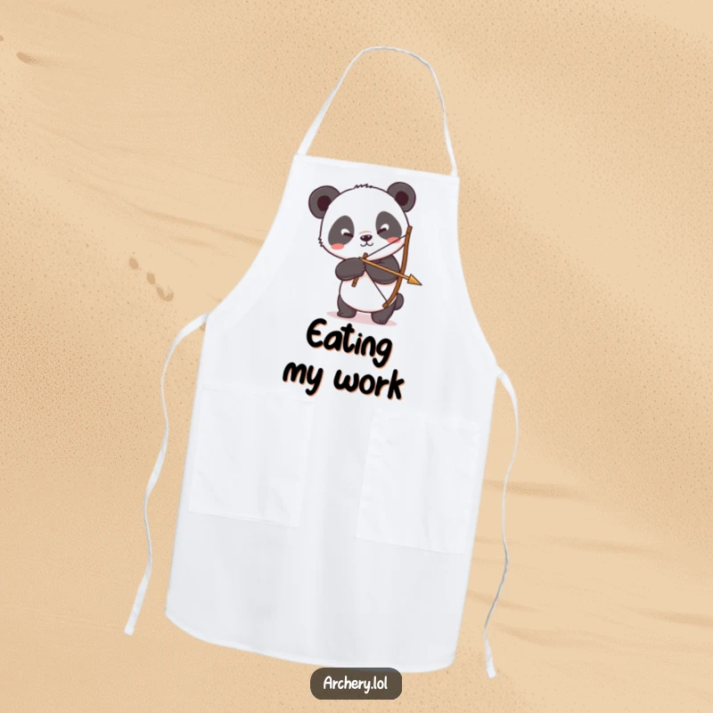 Funny Panda Archer Apron: A silly panda attempts to hold a bow and arrow, ready to protect the wearer in the kitchen.