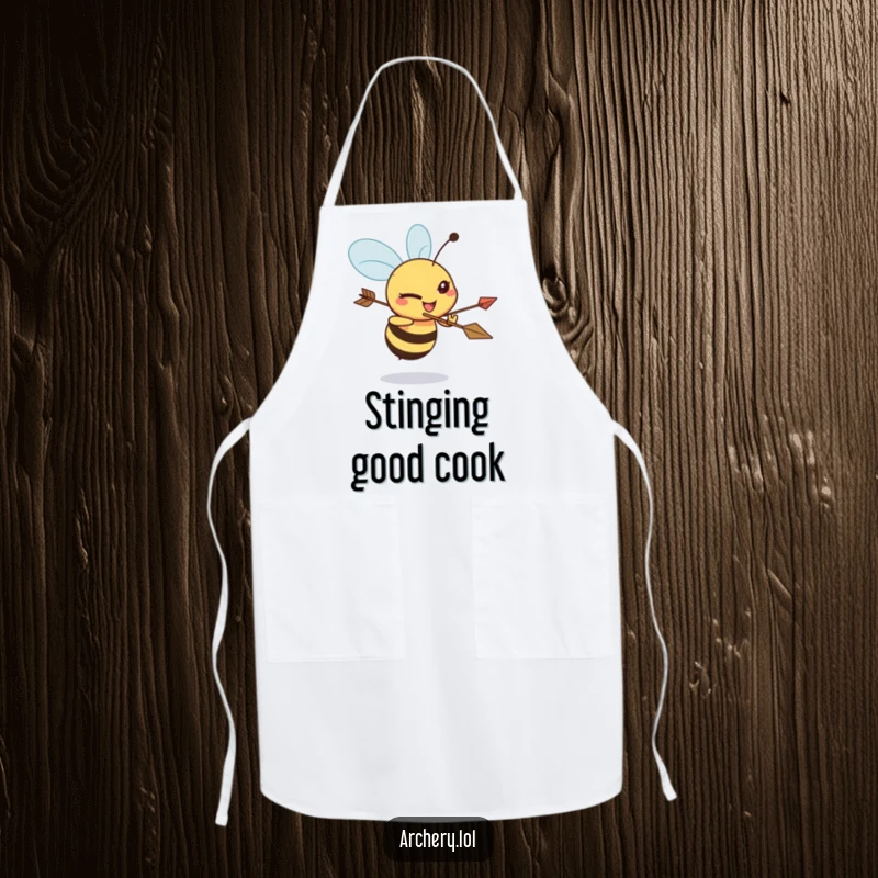 Funny Bee Archer Apron: A determined honey bee aims a bow and arrow, ready to protect the wearer from kitchen messes.