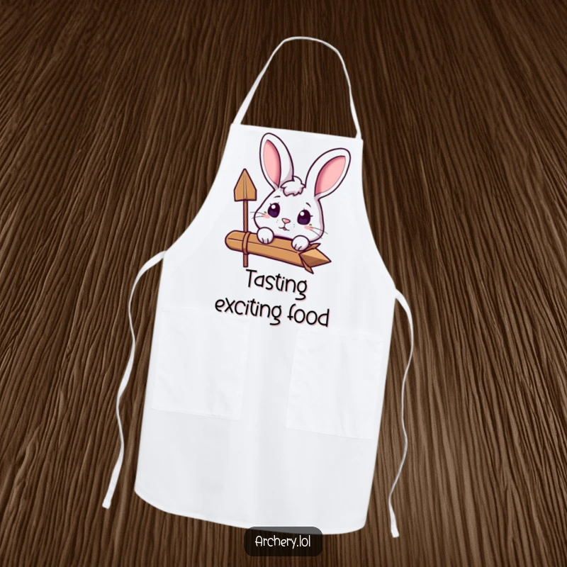 Funny Curious Rabbit Apron: An excited rabbit peeks over its arrow, ready for culinary adventures with a smile.