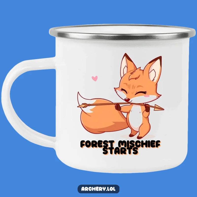 Funny Mischievous Fox Camping Mug: Winking Archer, Outdoor Adventure Gift