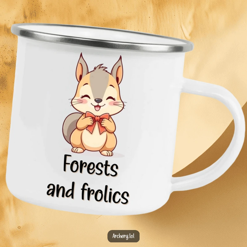 Funny Squirrel Archer Camping Mug: A playful squirrel grins as it draws a tiny bow, perfect for outdoor beverages.