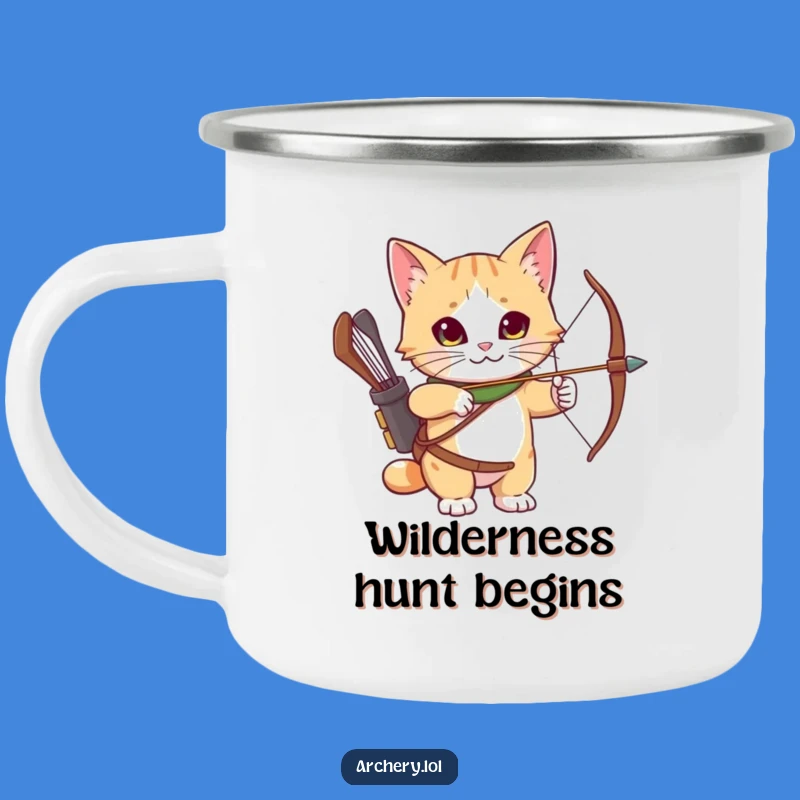 Funny Cat Archer Camping Mug: Curious Cat Ready, Outdoor Adventure Gift
