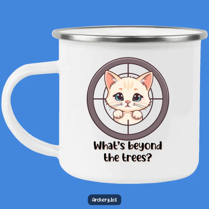Funny Cat Target Camping Mug: Curious Drinkware for Adventurous Fun