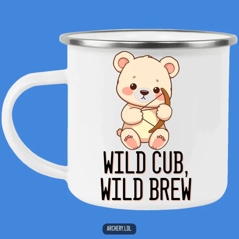 Funny Bear Cub Archer Camping Mug: Focused Adventures, Perfect Outdoor Funny Gift