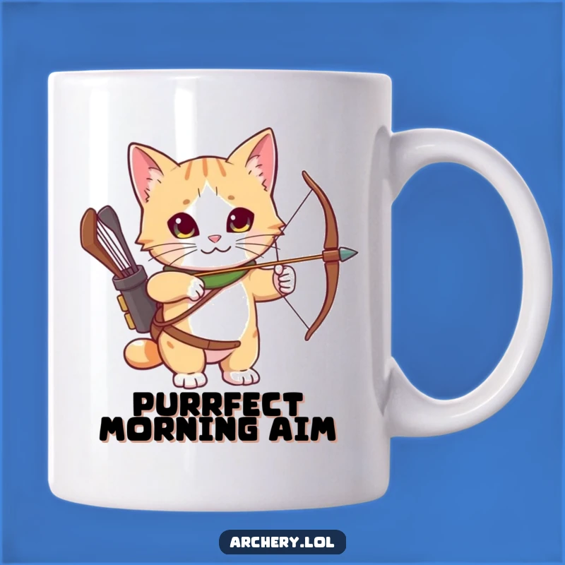 Funny Cat Archer Mug: Curious Feline Ready for Action, Perfect Gift