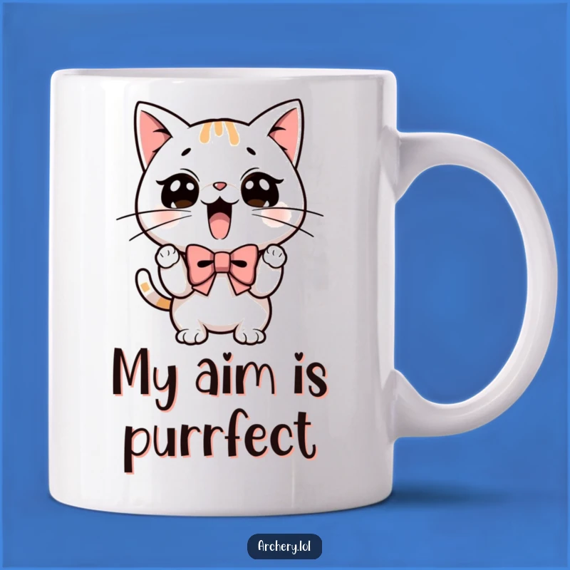 Funny Excited Cat Drawing Bow Mug - Perfect Determined Whiskers Gift