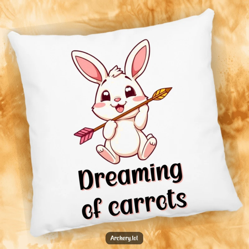 Funny bunny archer pillow featuring a cheerful bunny nocking an arrow, offering comfort and humor.