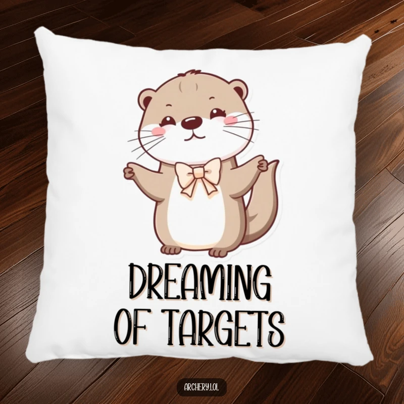 Funny otter pillow with a playful otter drawing a miniature bow, perfect for adding a touch of cute and humorous decor.