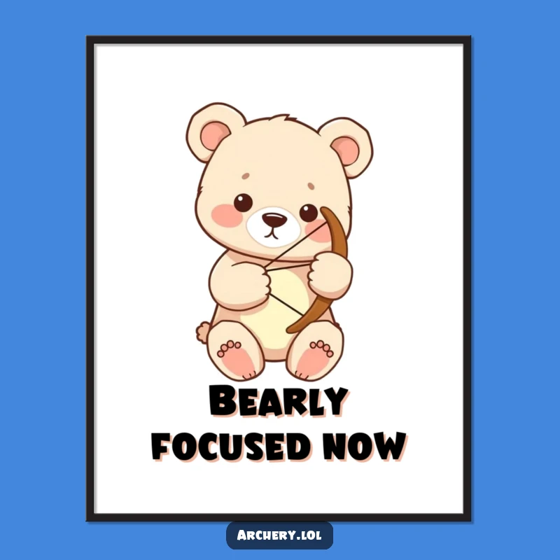 Funny Bear Cub Archer Digital Print: Focused Art, Instant Funny Gift Download
