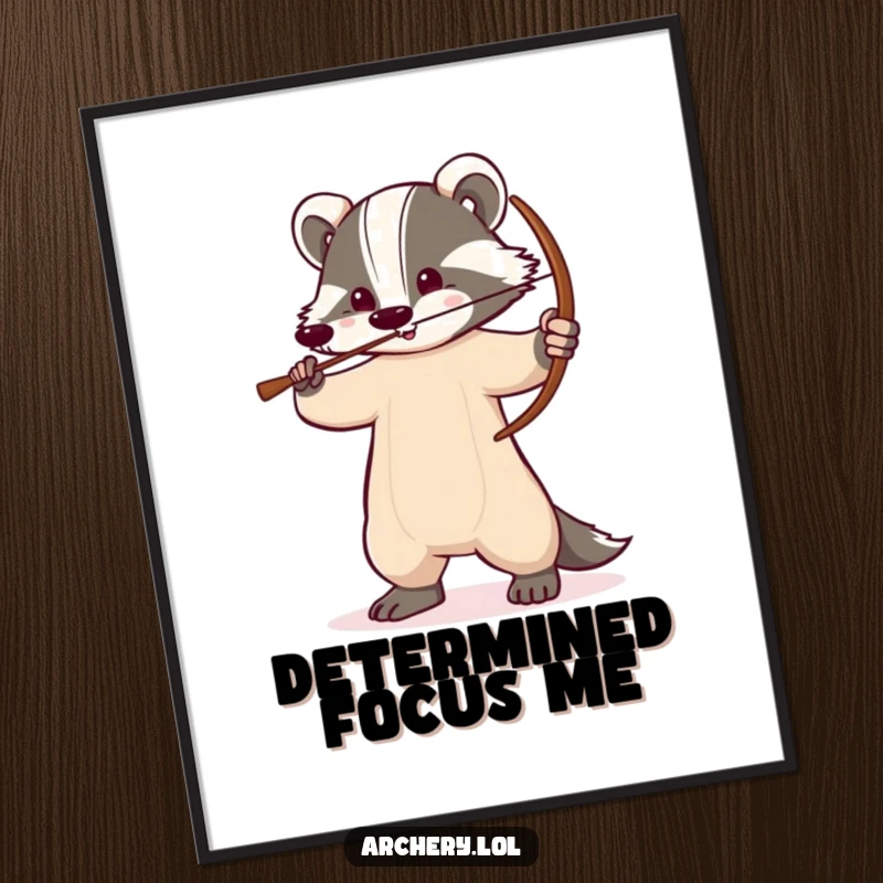 Funny badger digital art print of a determined badger with a drawn bow, perfect for strong and humorous wall decor.