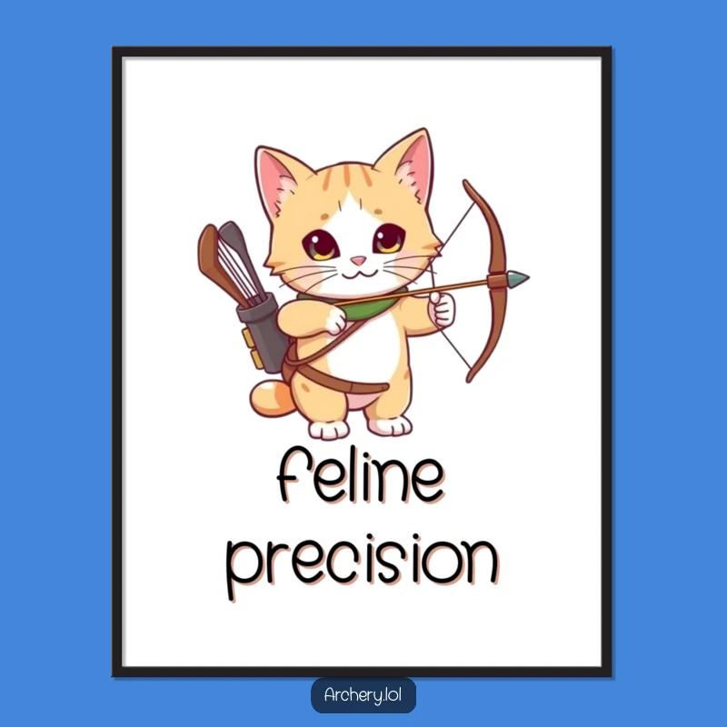 Funny Cat Archer Digital Art: Curious Cat Ready, Instant Download Gift