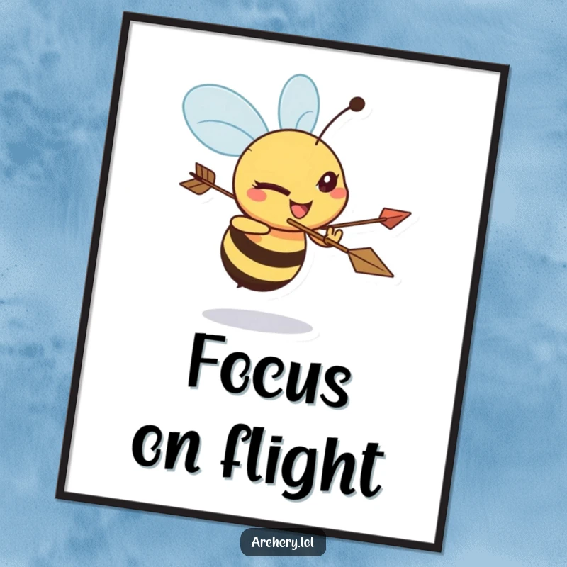 Funny Bee Archer Digital Art Print: A determined bee intensely aims a bow and arrow, capturing focus and humor in art.