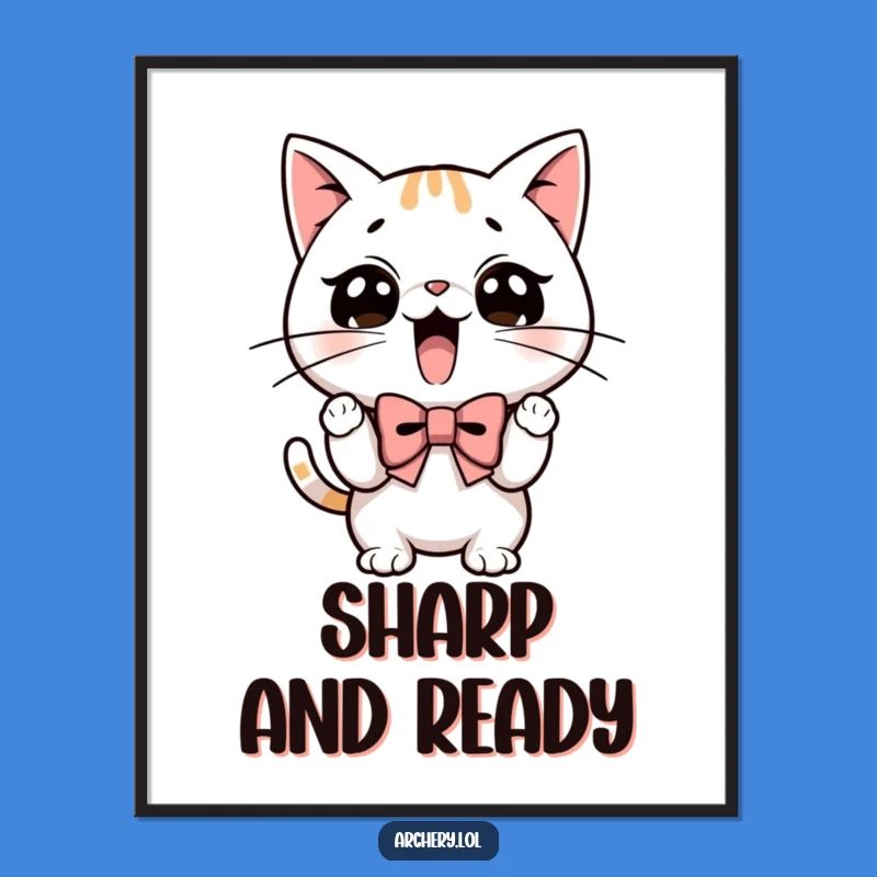 Funny Digital Art Print: Determined Cat Draws Bow - Humorous Wall Decor