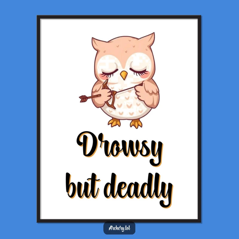 Funny Digital Art Print: Sleepy Owl Archer - Gentle Wall Decor