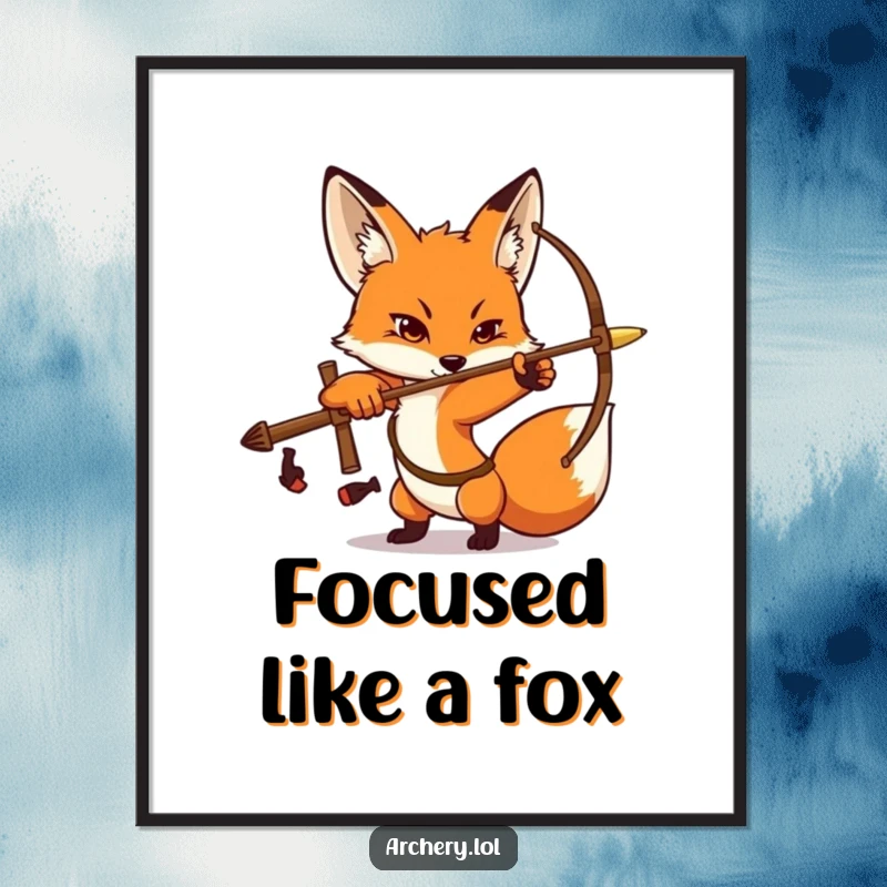Funny Fox Archer Digital Art Print: A determined fox strikes an archery pose, capturing focus and foxy charm.