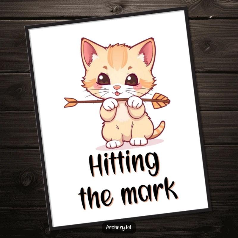 Funny Kitten Archer Digital Art Print: High-resolution art of a playful kitten hilariously batting at an arrow.