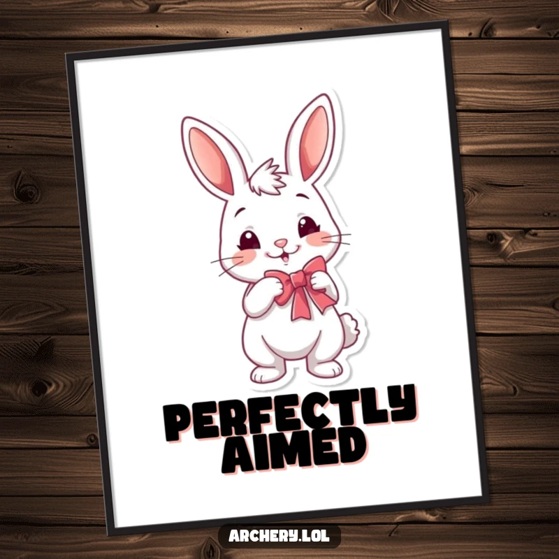 Funny rabbit archer digital art print of a cheerful bunny smirking while drawing a bow, perfect for immediate download and display.