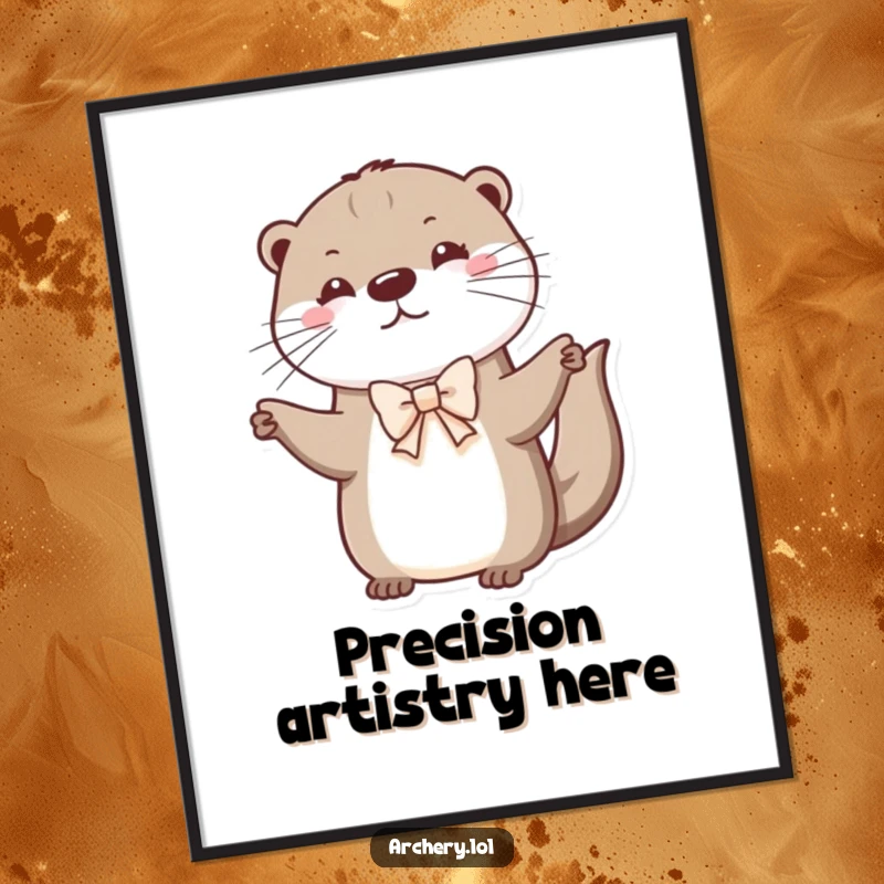 Funny otter digital art print of a cute otter drawing a small bow, perfect for whimsical and humorous wall decor.