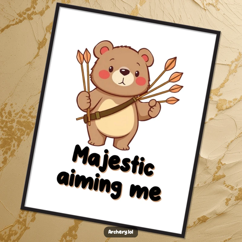 Funny bear digital art print of a proud bear holding a quiver of arrows, perfect for strong and humorous wall decor.