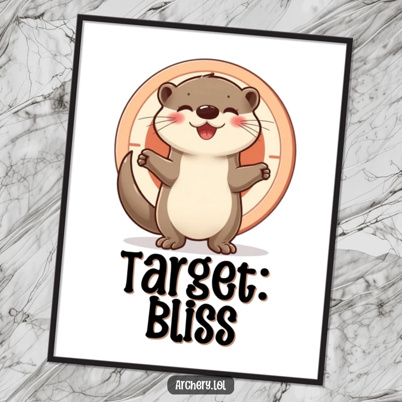 Funny otter target digital art print, a joyful otter celebrating success by a target, bringing cheerful vibes to any room.
