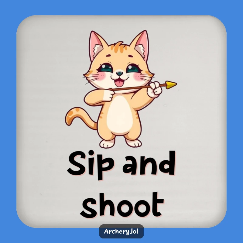 Funny Cat Archer Drink Coasters (Set of 4): Playful Kitty Protection, Great Funny Gift