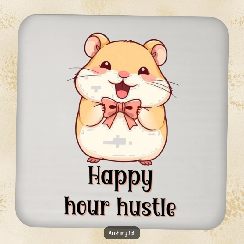 Funny Hamster Archer Coaster: A determined hamster holds a tiny bow, bringing humorous and gritty protection to drinks.