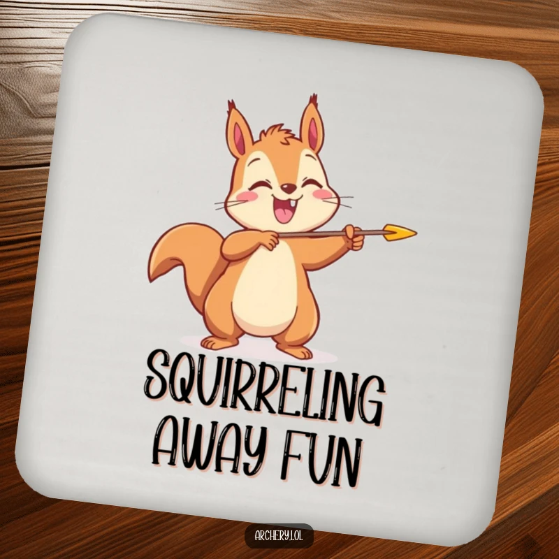 Funny Squirrel Archer Coasters: A joyful squirrel releasing an arrow, providing a cheerful and humorous touch.
