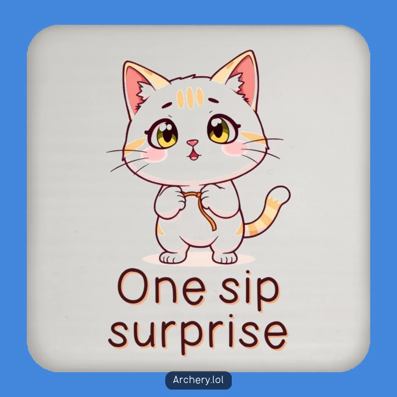 Funny Surprised Cat Coaster: Wide-Eyed Archer Feline, Protect Surfaces with Humor