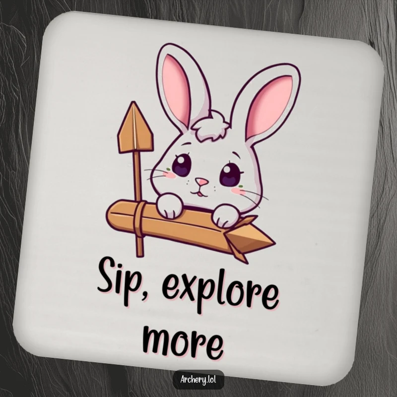 Funny Curious Rabbit Coaster: An excited rabbit peeks over its arrow, bringing cute and humorous protection to drinks.