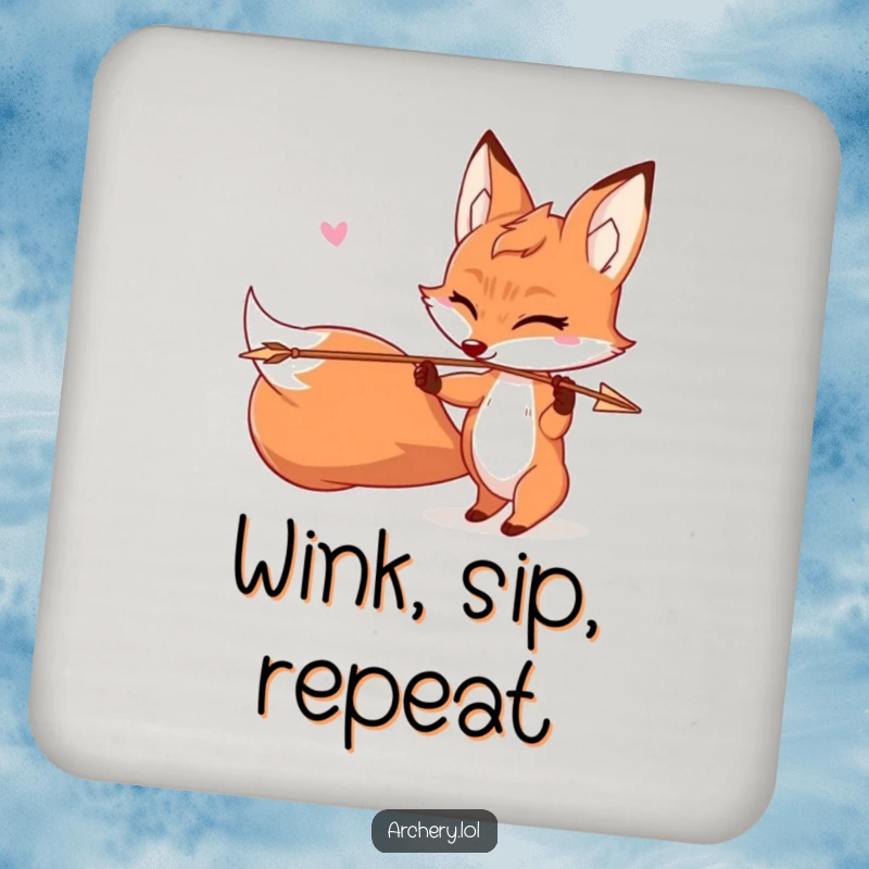 Funny Mischievous Fox Coaster: A winking fox shoots an arrow, bringing humorous protection to your drinks.