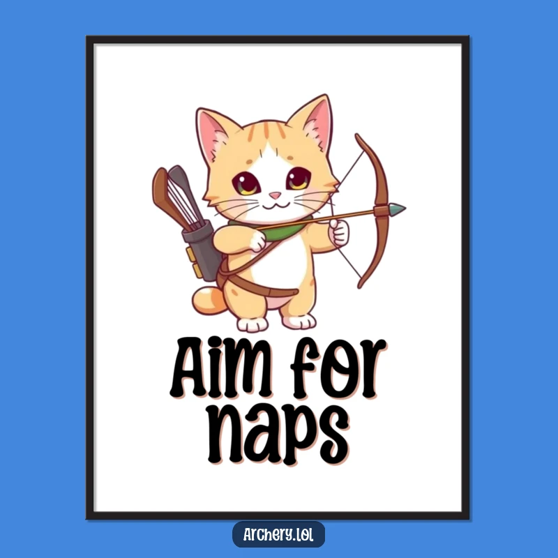 Funny Cat Archer Poster: Curious Cat Ready, Whimsical Wall Art Gift