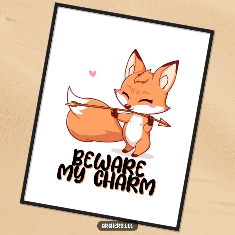 Funny Mischievous Fox Poster: A fox winks playfully while shooting an arrow, creating a whimsical and humorous piece of wall art.