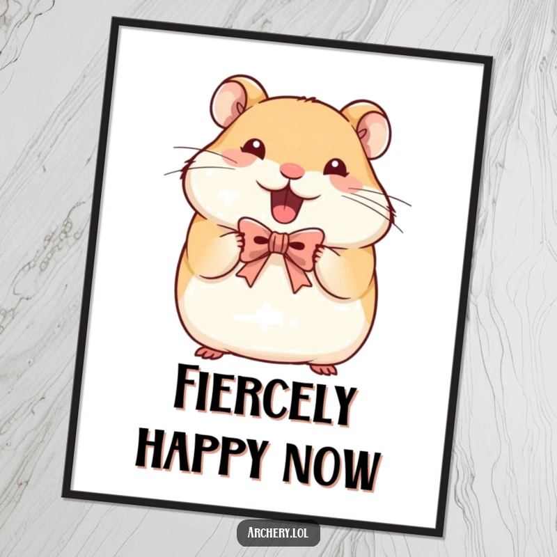 Funny Hamster Archer Poster: A determined hamster grips a tiny bow, embodying courage and focus in whimsical art.