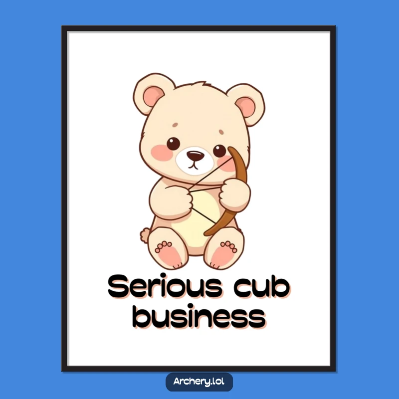 Funny Bear Cub Archer Poster: Focused Art, Unique Funny Gift Decor