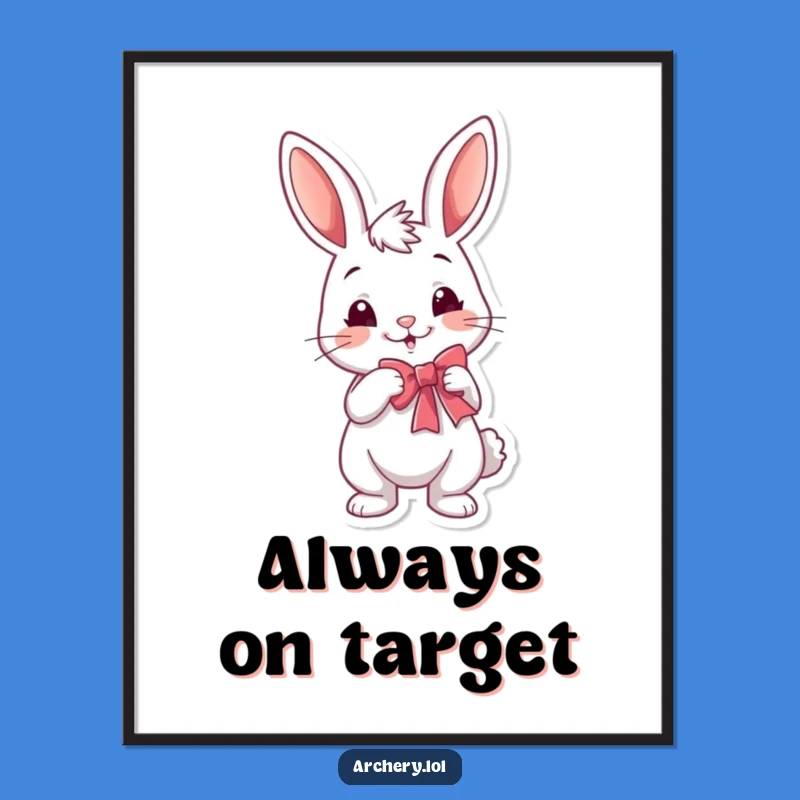 Funny Rabbit Archer Poster: Cheerful Smirk Bow Drawing Wall Art, Gift Idea