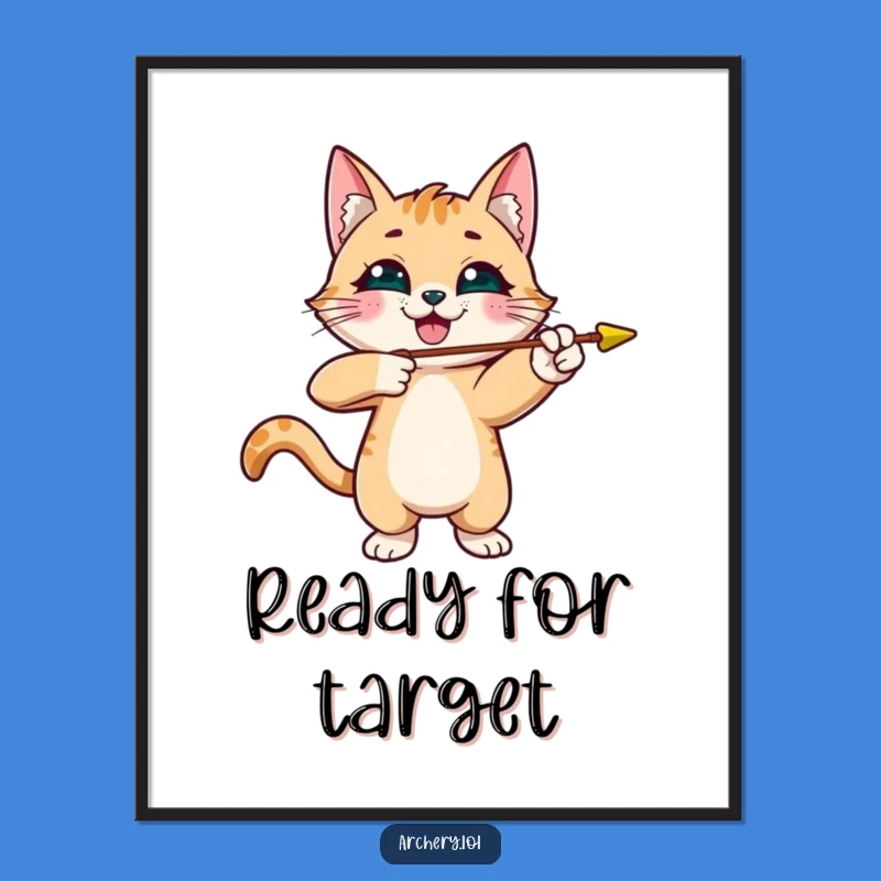 Funny Cat Archer Poster Print: Playful Kitty Aiming Arrows, Charming Wall Art, Great Funny Gift