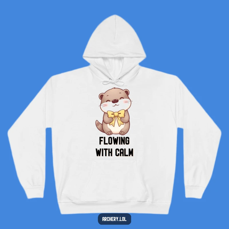 Cozy Funny Otter Hoodie: Serene Otter Holds a Decorative Bow