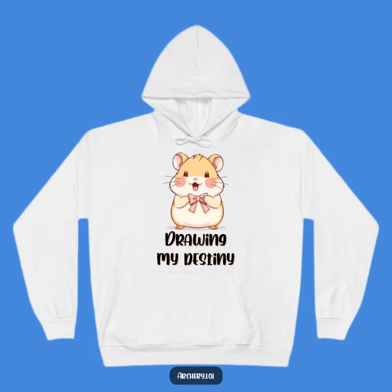 Cozy Funny Hamster Hoodie: Beaming Artist Draws a Tiny Bow