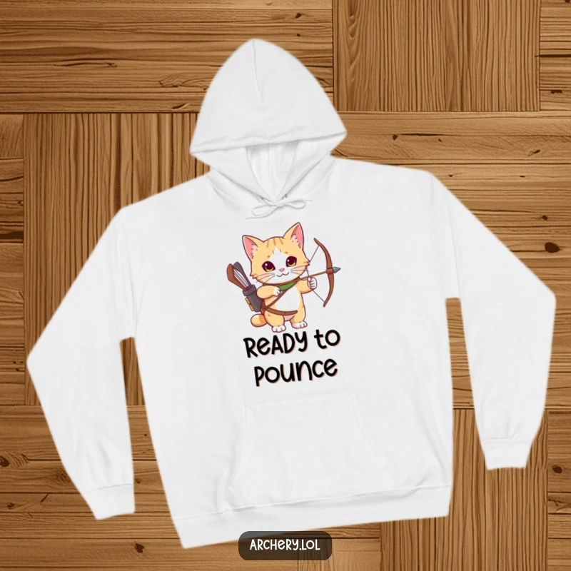 Funny Hoodie: A curious cat wearing an archery quiver, looking ready and poised for action.