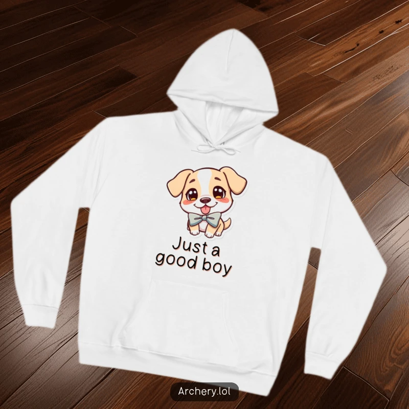 Funny Dog Archer Hoodie: A cozy hoodie showcasing a cheerful dog aiming a bow, tongue out, exuding pure joy.