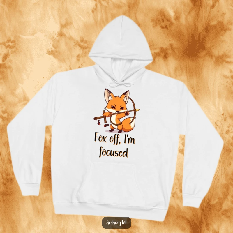 Funny Fox Archer Hoodie: A determined fox strikes an intense archery pose, radiating focus and style.