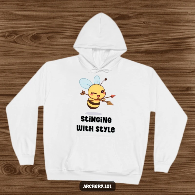 Funny Bee Archer Hoodie: A determined honey bee intensely aims a bow and arrow, showcasing dedication and humor.