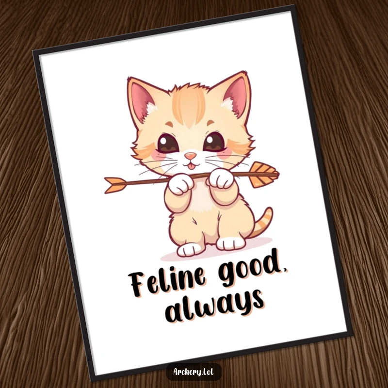 Funny Free Printable Wall Art: Whimsical kitten playfully batting at an arrow, creating a humorous and charming decor piece.