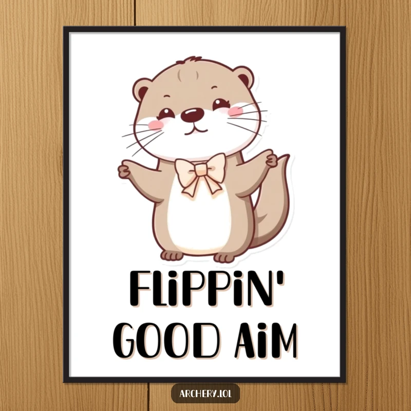 Funny Free Printable Wall Art: Whimsical otter intensely drawing a tiny bow, perfect for a humorous gallery wall.
