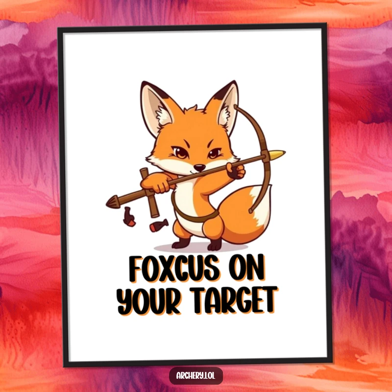 Funny Free Printable Wall Art: A determined fox striking an archery pose, focused and ready to add humor to your decor.