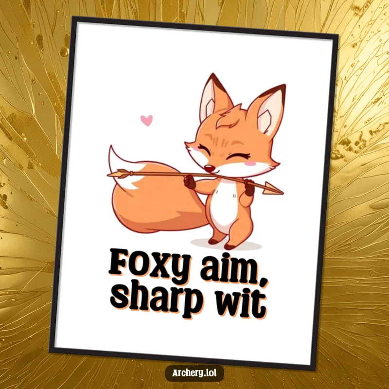 Funny Free Printable Fox Wall Art: Mischievous fox archer winks while shooting an arrow, playful and sly downloadable art.
