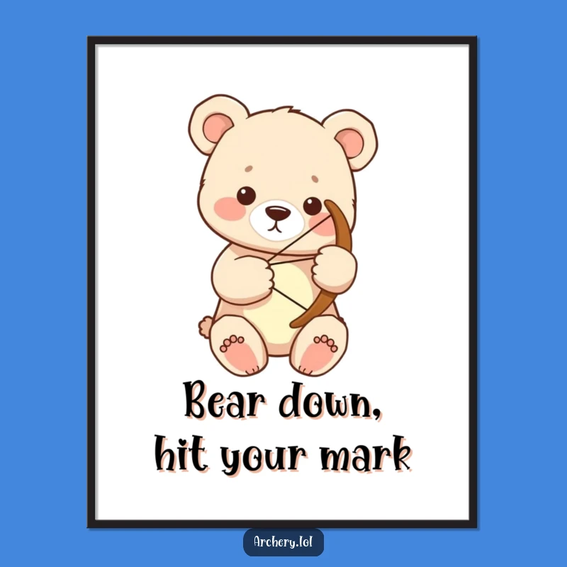 Free Printable Wall Art: Focused Bear Cub Archer - Funny Downloadable Art