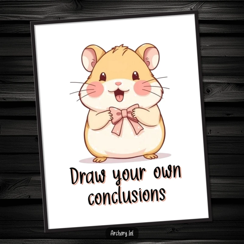 Funny Free Printable Wall Art: A beaming hamster meticulously draws a very small, delicate bow, adding artistic charm to any room.