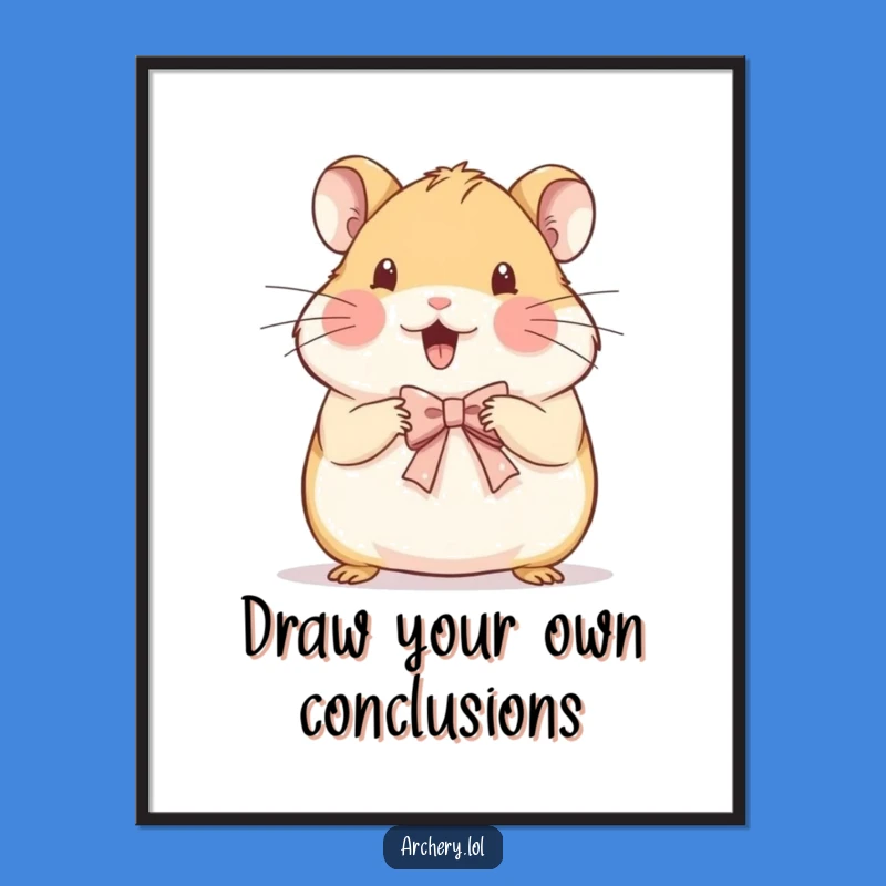 Funny Free Printable Wall Art: Hamster's Delicate Bow Art, Charming Downloadable Decor