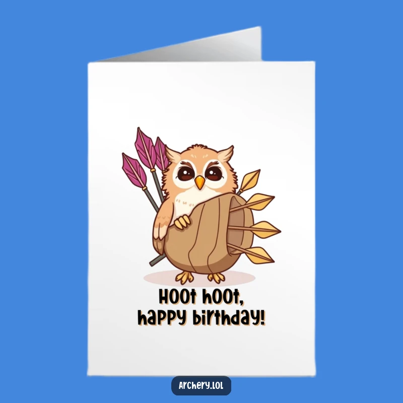 Free Printable Birthday Card Funny Giggling Owl Quiver Arrows Downloadable